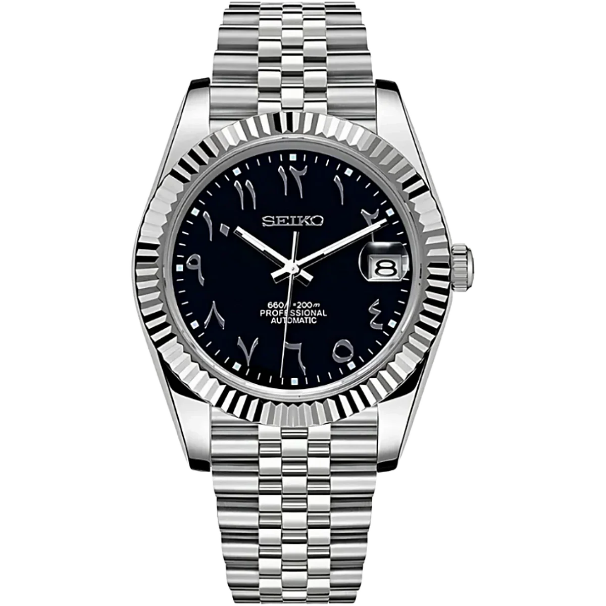 Seiko Mod Automatic | Arab Dial | 904L Staal – Zwart - 39mm
