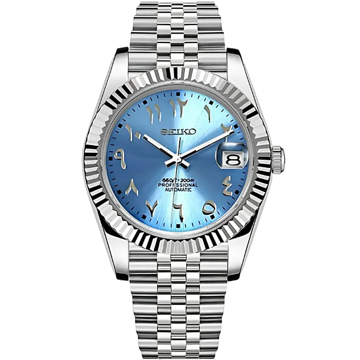 Seiko Mod Automatik | Arabisches Zifferblatt | 9041 Stahl – Eisblau – 39 mm