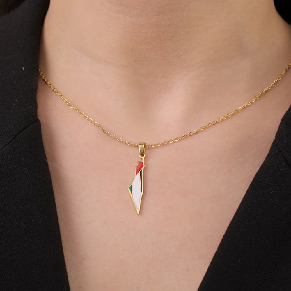 Roestvrijstalen Palestina Kaart Ketting – Voor Vrouwen & Mannen | Sieraad met Vlag Hanger