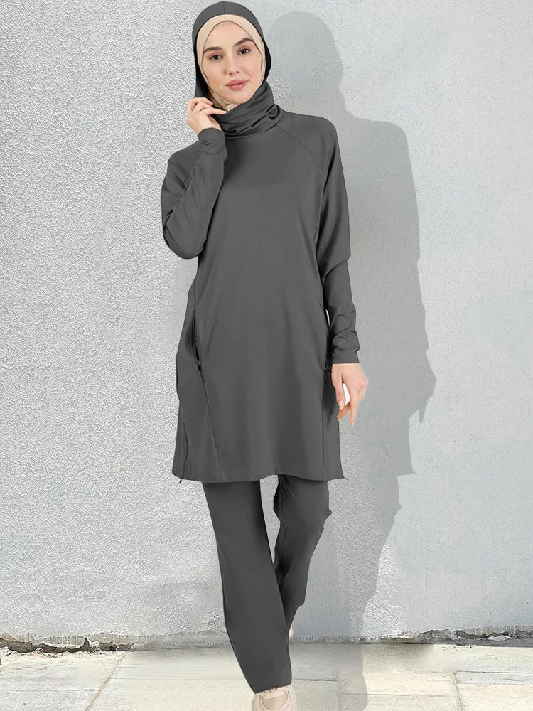 Functionele Sportset voor Moslima's – Inclusief Hoodie, Sportbroek en Hijab