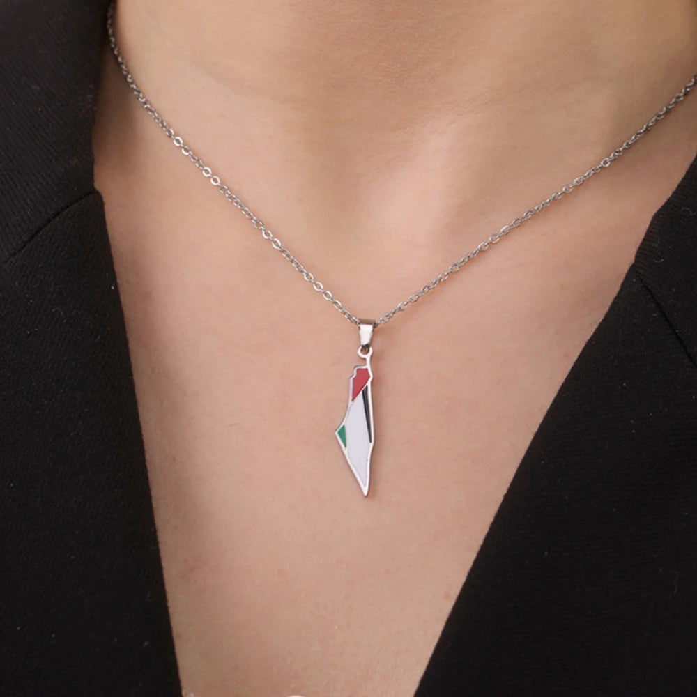 Roestvrijstalen Palestina Kaart Ketting – Voor Vrouwen & Mannen | Sieraad met Vlag Hanger