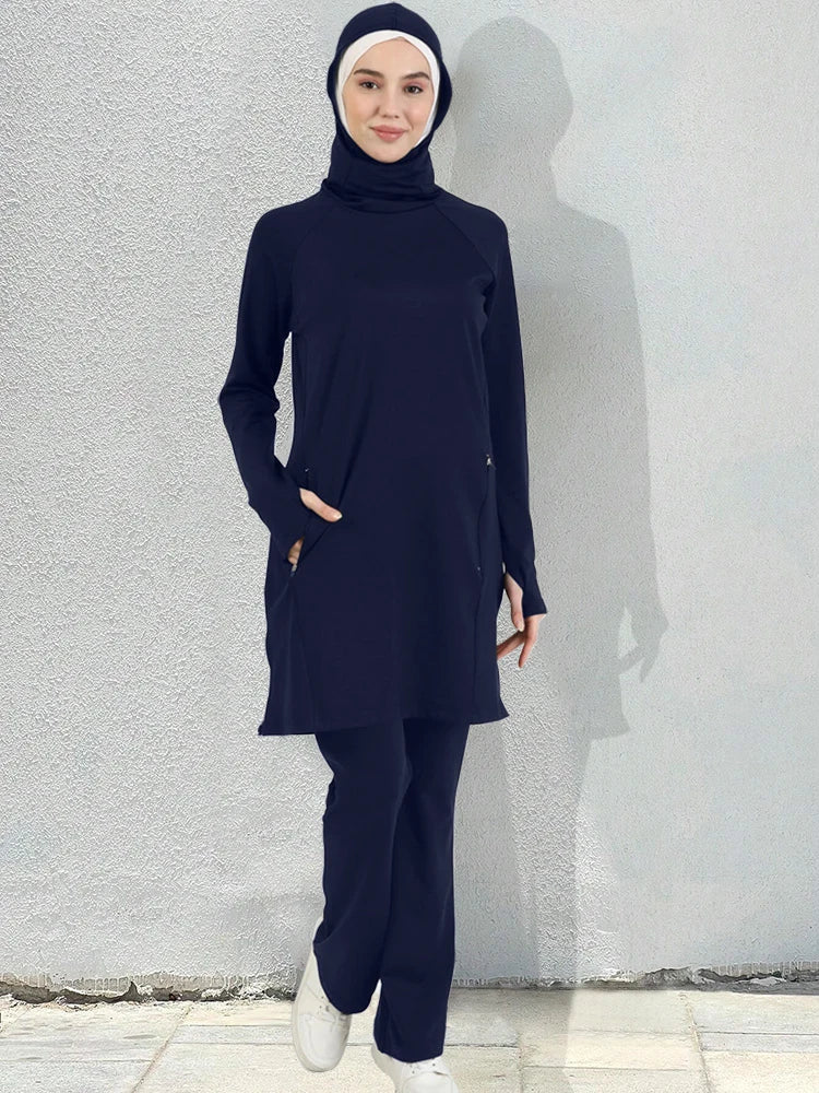Functionele Sportset voor Moslima's – Inclusief Hoodie, Sportbroek en Hijab