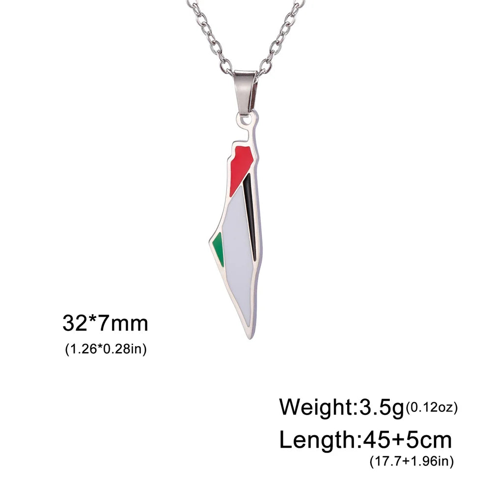 Roestvrijstalen Palestina Kaart Ketting – Voor Vrouwen & Mannen | Sieraad met Vlag Hanger
