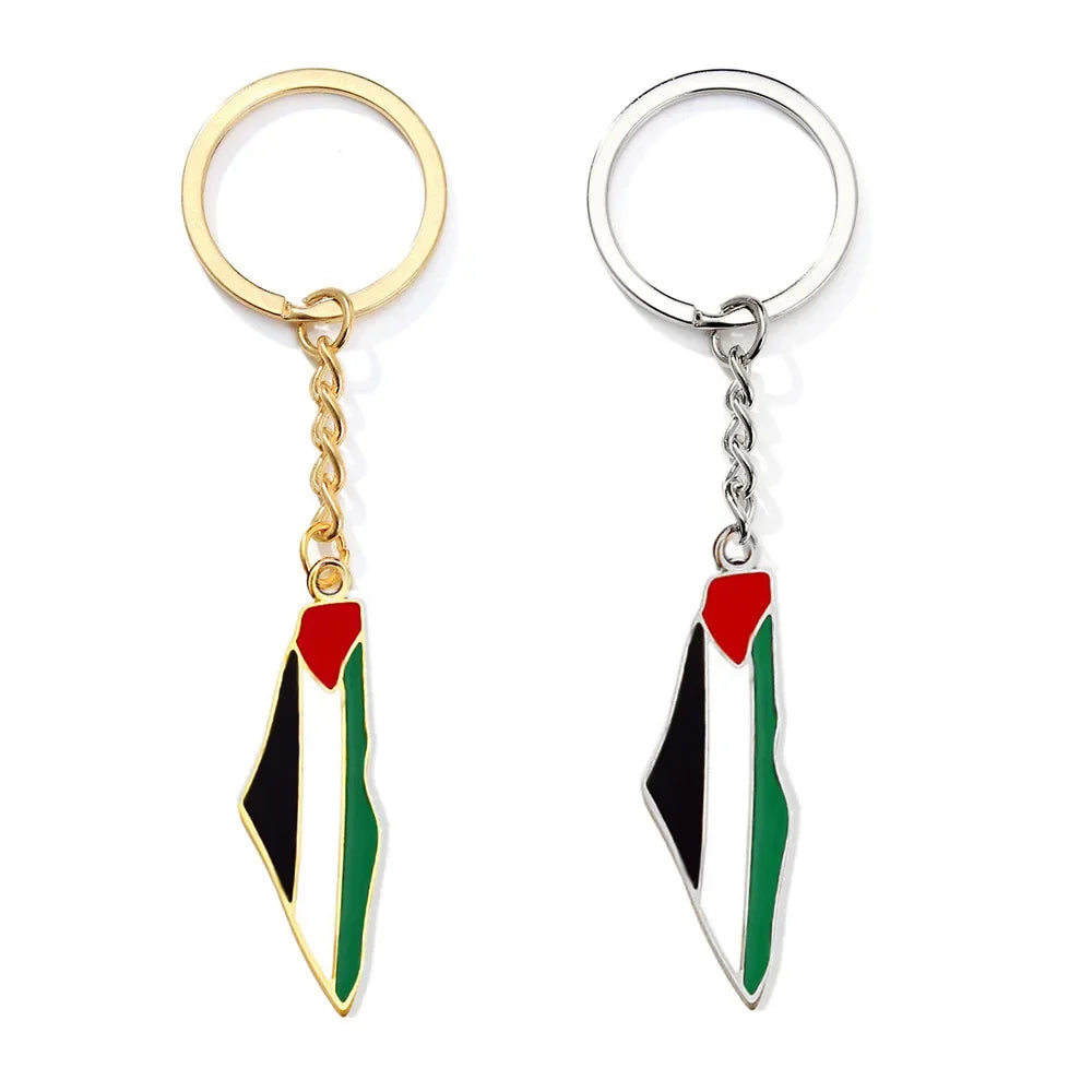Palestina Map Vlag Sleutelhanger – Symbolisch Metalen Sieraad voor Dames & Heren