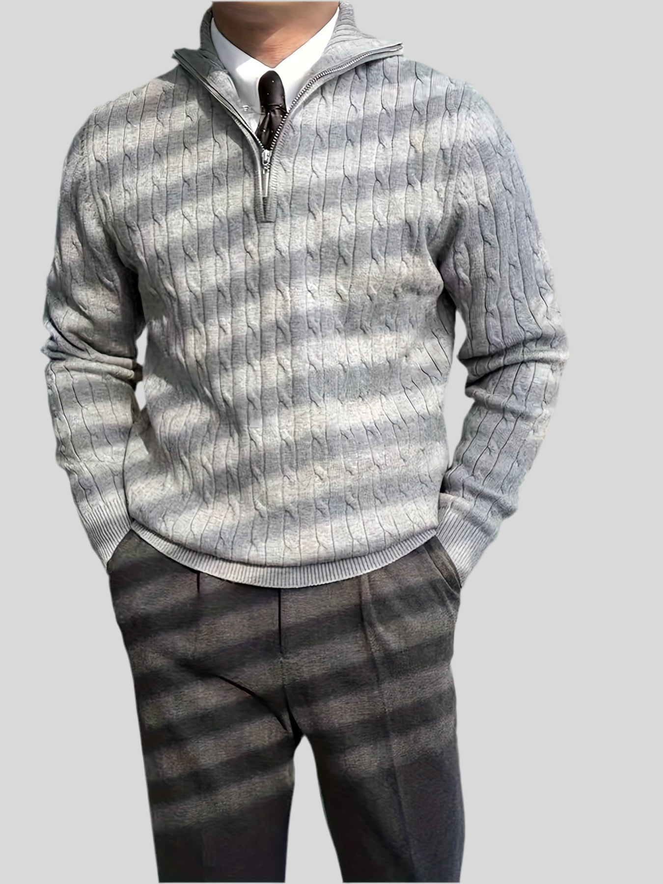 Men’s Knit Half-Zip Sweater – Gray
