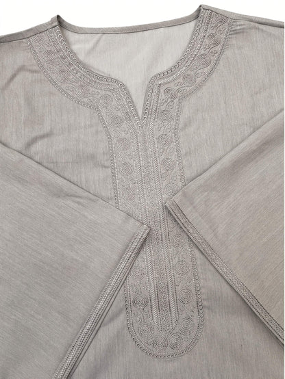 Heren Kandora - Polyester Blend - Grijs - Borduursel