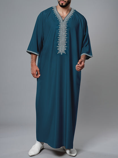 Heren Kaftan - Geweven Stof - Beige - Gouden Borduursel