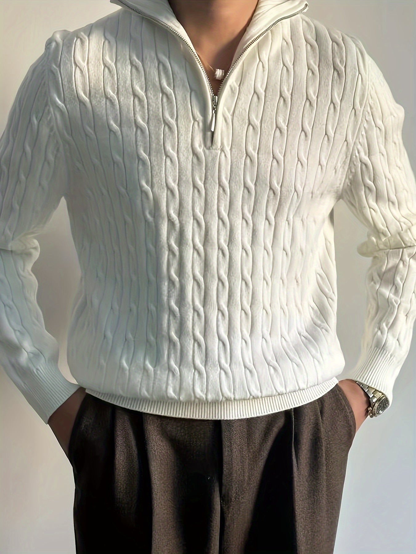 Men’s Knit Half - Zip Sweater – White