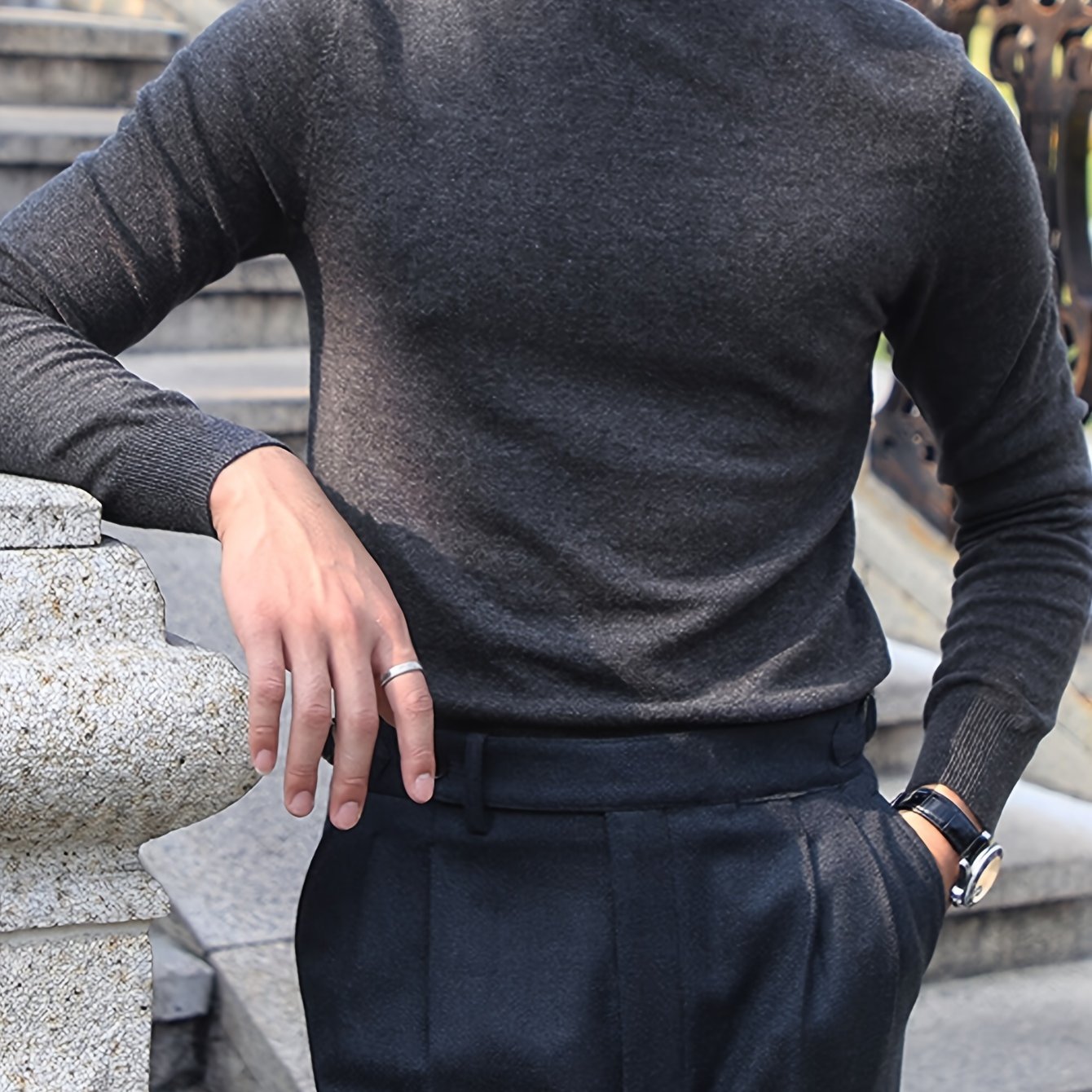 Heren Slim-Fit High Neck Knit Trui - Slim Fit