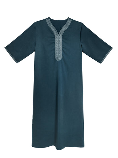 Heren Kandora - Lichtgewicht Stof - Blauw/Groen - Subtiel Borduursel