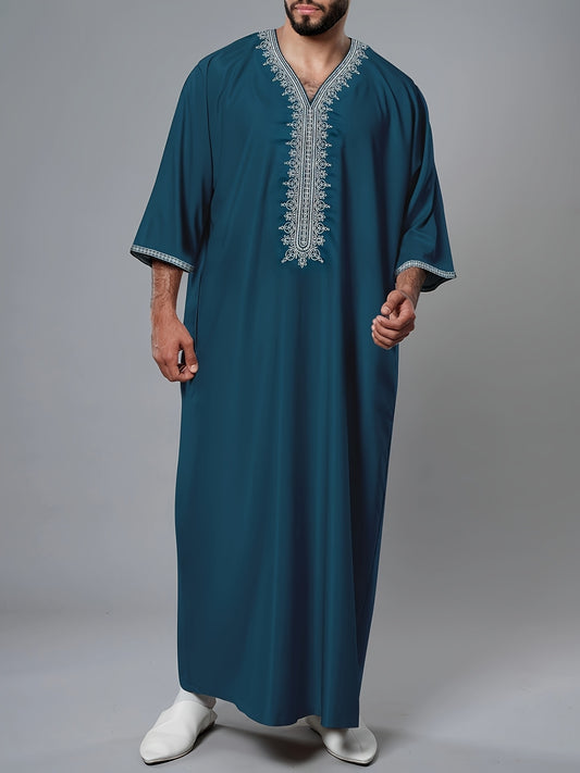 Heren Kaftan - Geweven Stof - Beige - Gouden Borduursel