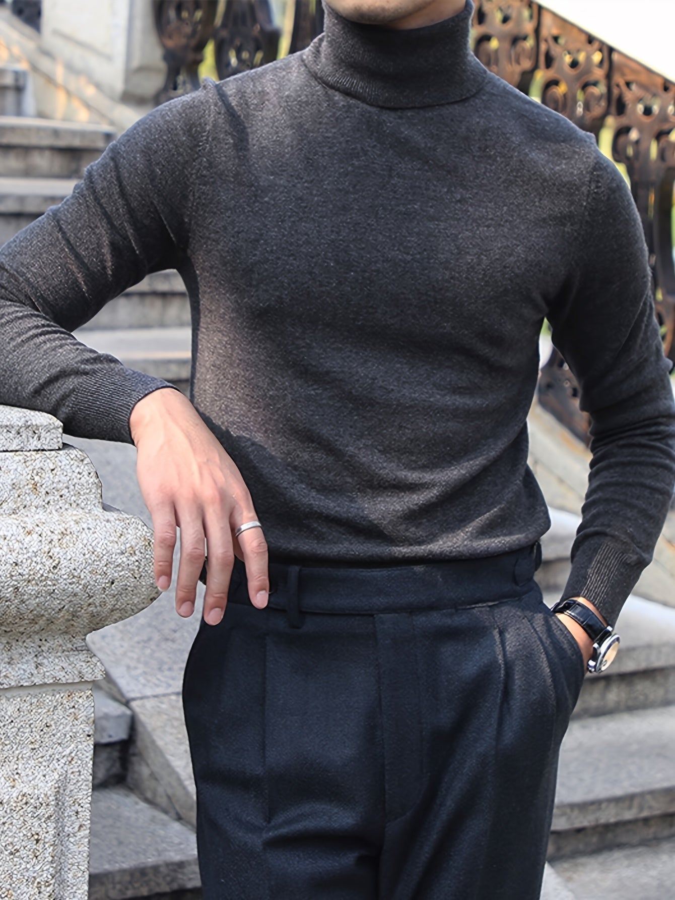 Heren Slim-Fit High Neck Knit Trui - Slim Fit