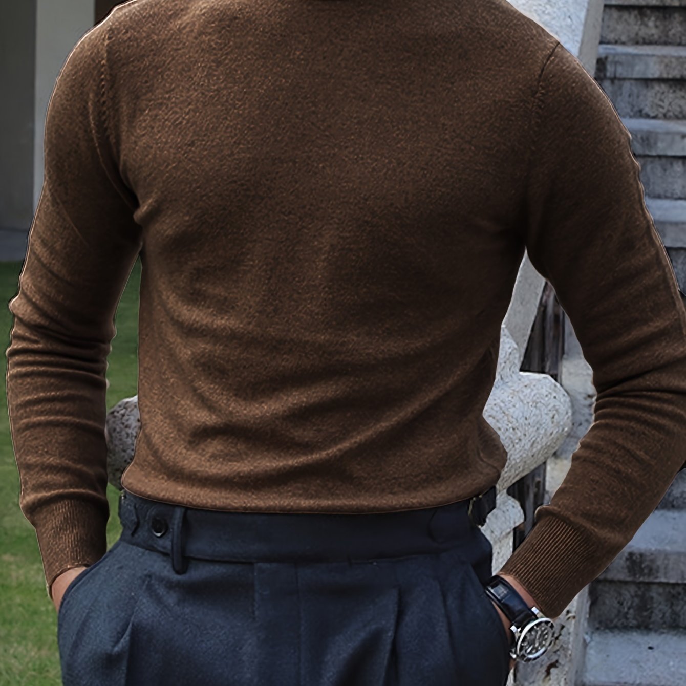 Heren Slim-Fit High Neck Knit Trui - Slim Fit