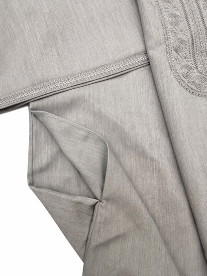 Heren Kandora - Polyester Blend - Grijs - Borduursel