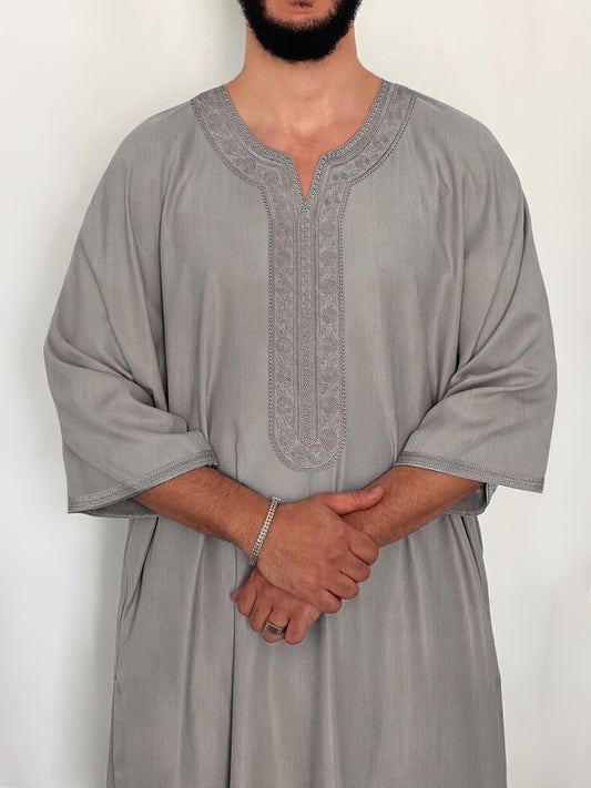 Heren Kandora - Polyester Blend - Grijs - Borduursel