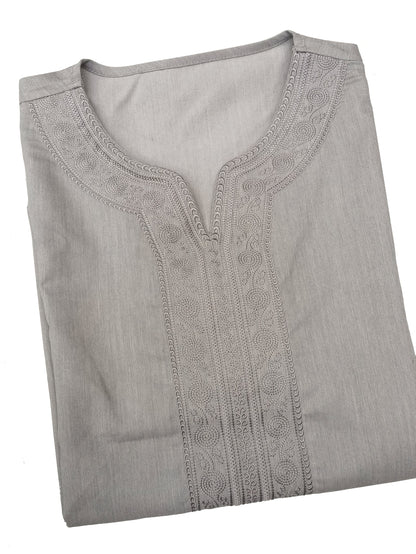Heren Kandora - Polyester Blend - Grijs - Borduursel
