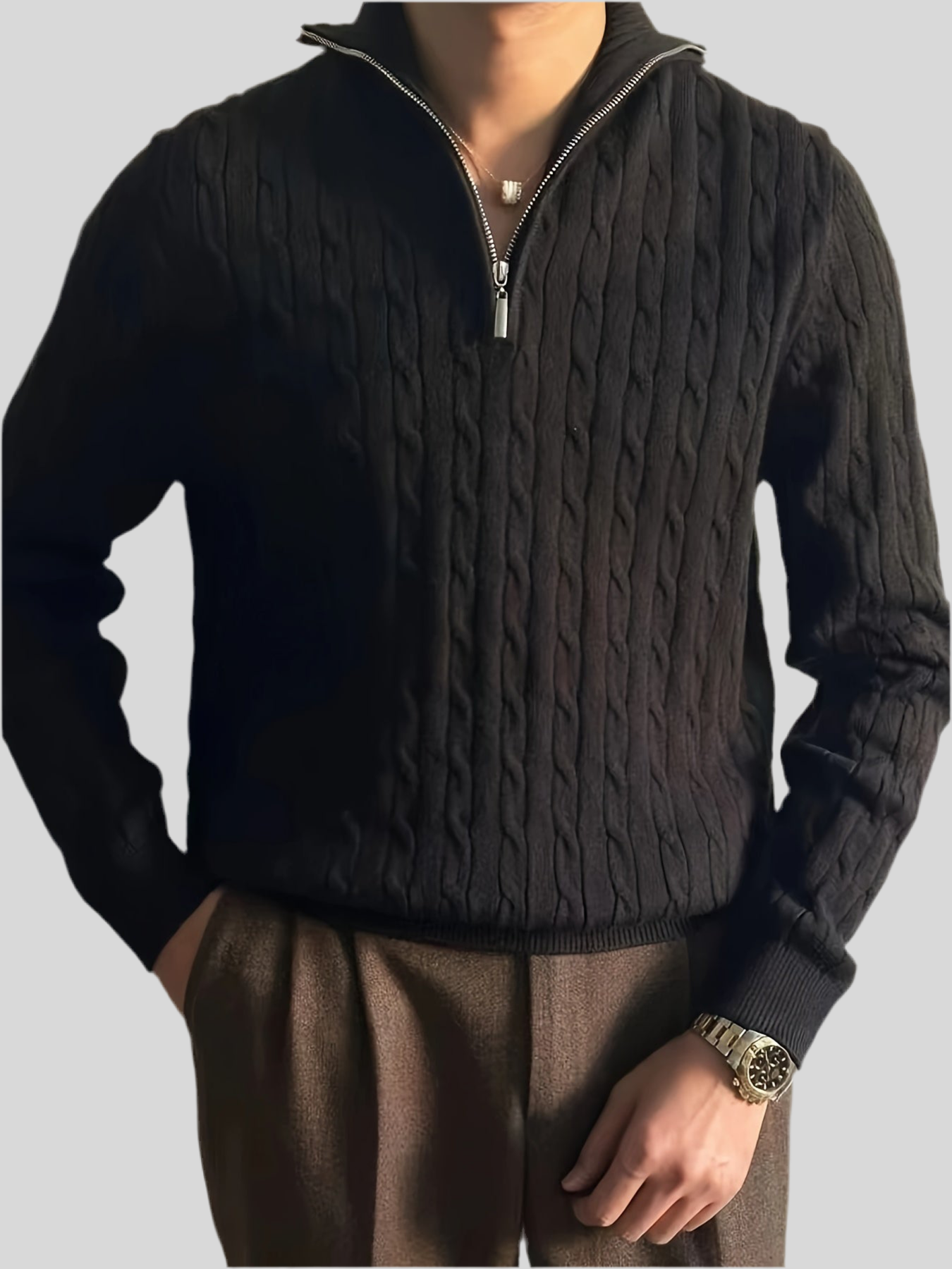Men’s Knit Half-Zip Sweater – Black