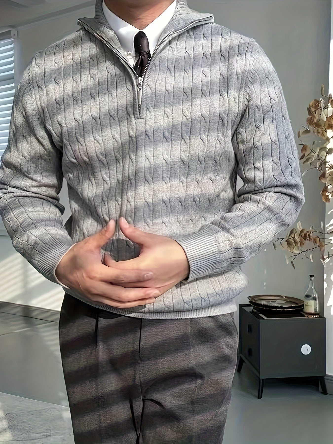 Men’s Knit Half-Zip Sweater – Gray