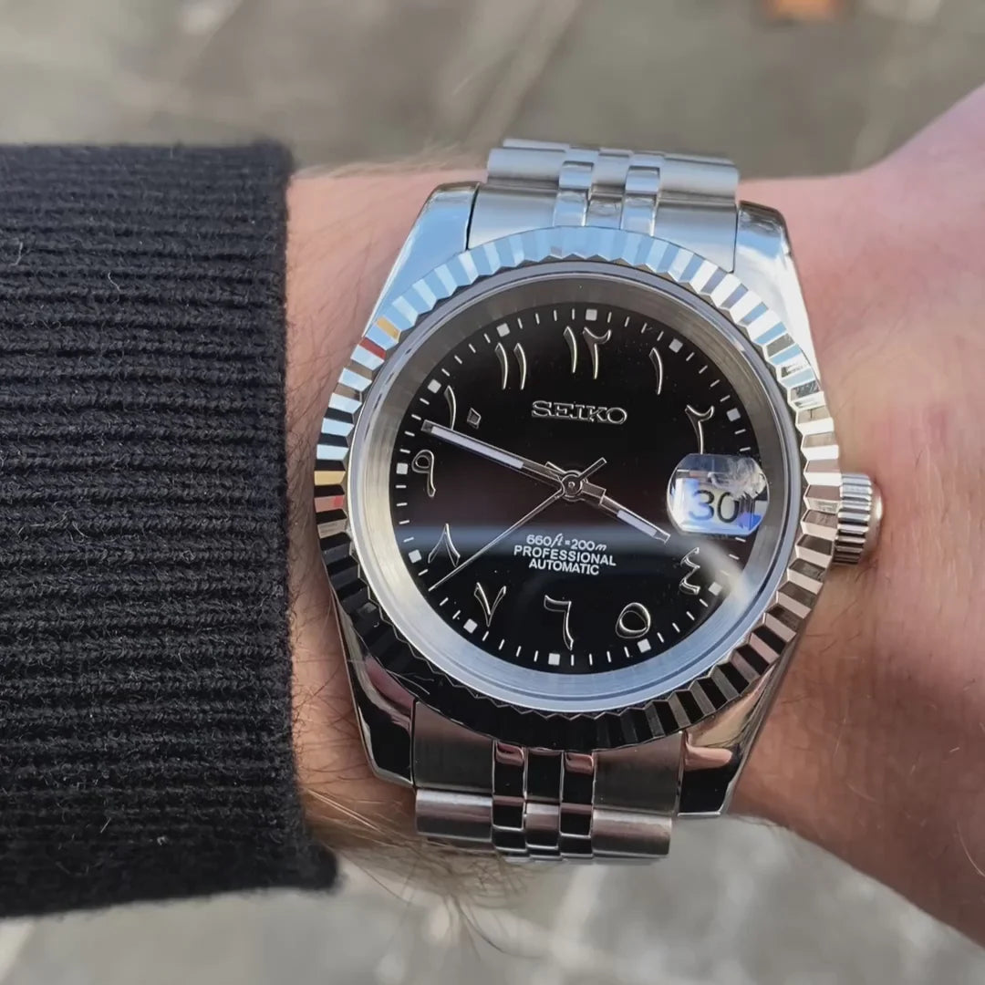 Seiko Mod Automatic | Arab Dial | 904L Staal – Zwart - 39mm