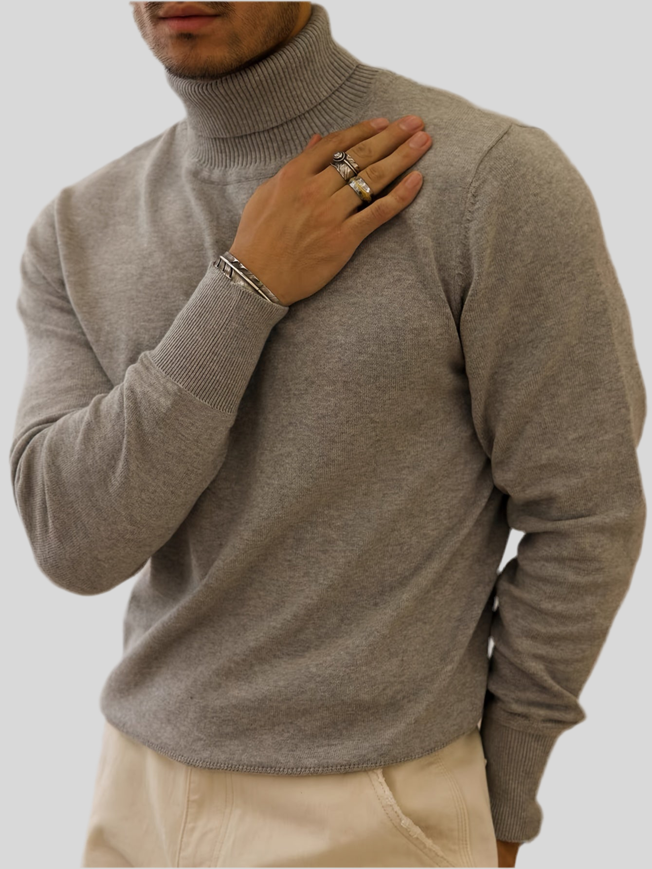 Heren Slim-Fit High Neck Knit Trui - Slim Fit