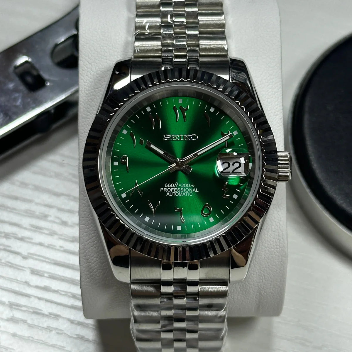 Seiko Mod Automatik | Arabisches Zifferblatt | 9041 Stahl - Grün - 39 mm
