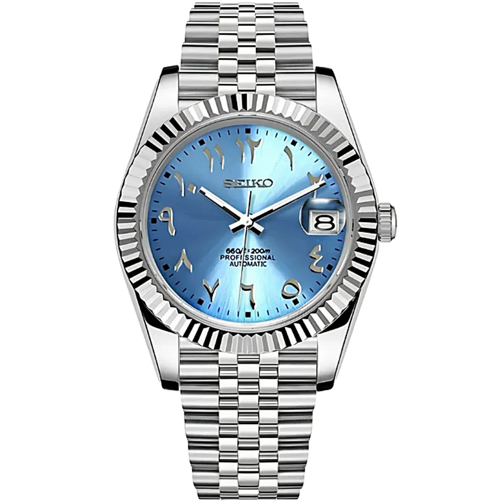 Seiko Mod Automatik | Arabisches Zifferblatt | 9041 Stahl – Eisblau – 39 mm