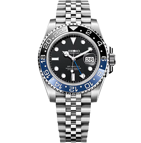 Seiko Mod - Batman GMT – 40mm – Porseleinen Dial – 904L Stainless Steel