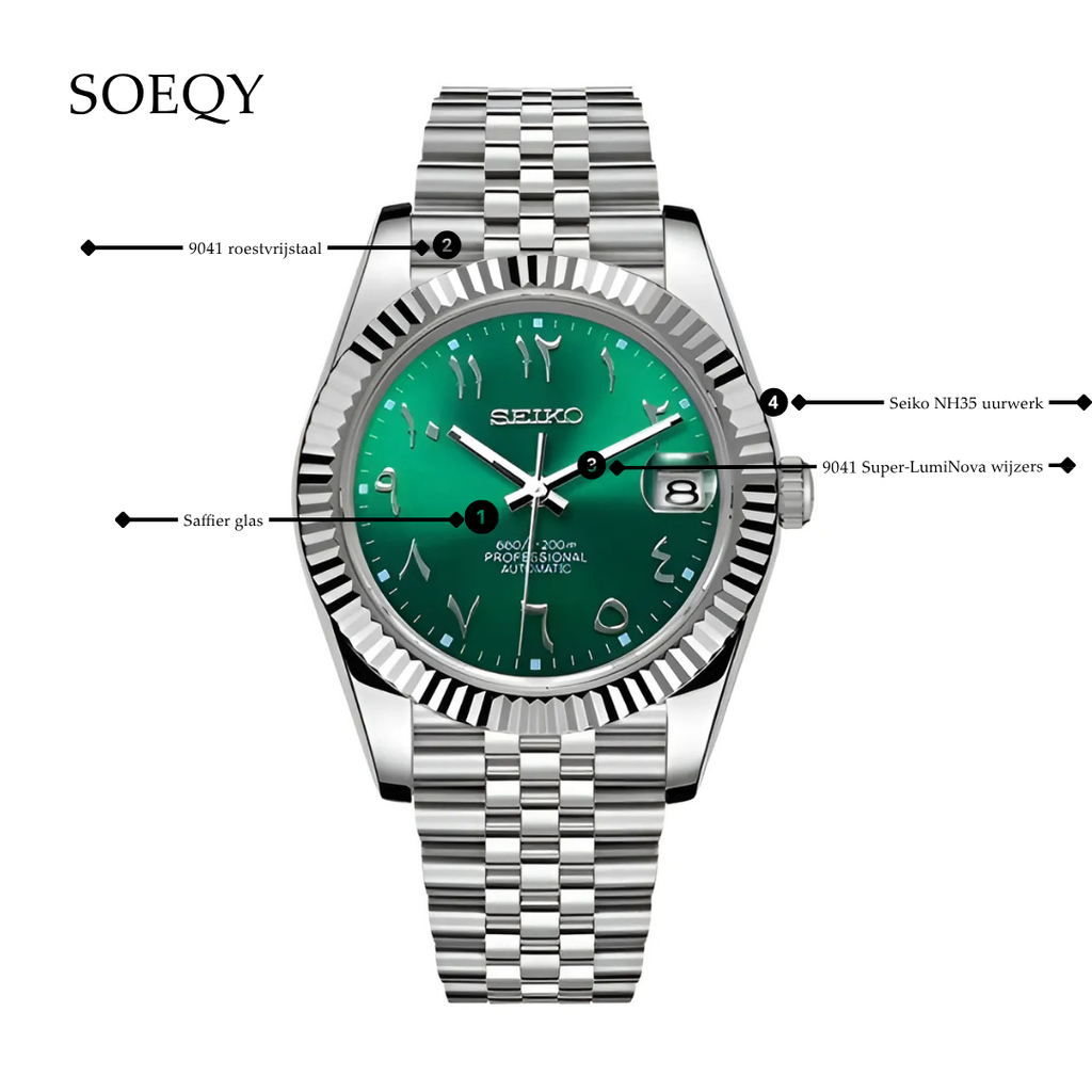 Seiko Mod Automatic | Arab Dial | 904L Staal – Groen - 39mm