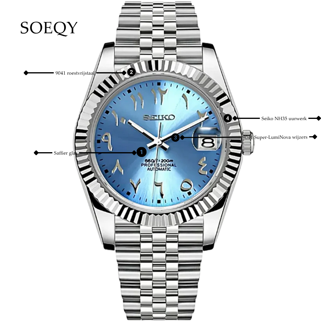 Seiko Mod Automatic | Arab Dial | 904L Steel – Ice Blue – 39mm
