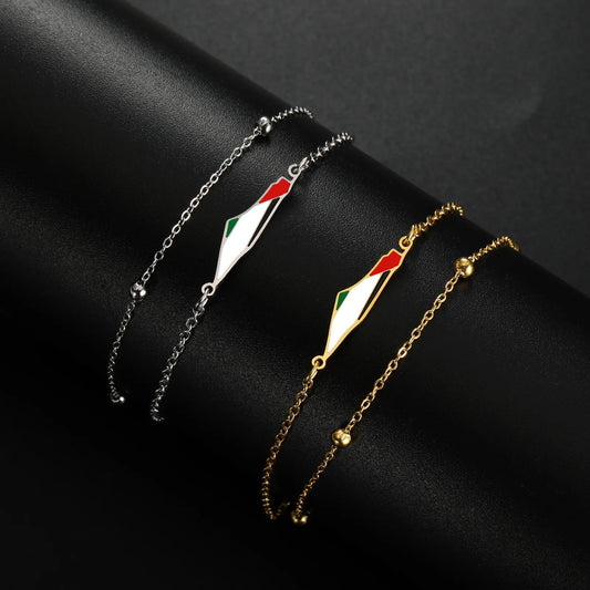 Palestina Kaart Hanger Armband – Unisex Dubbele Laag Touw & RVS Sieraad