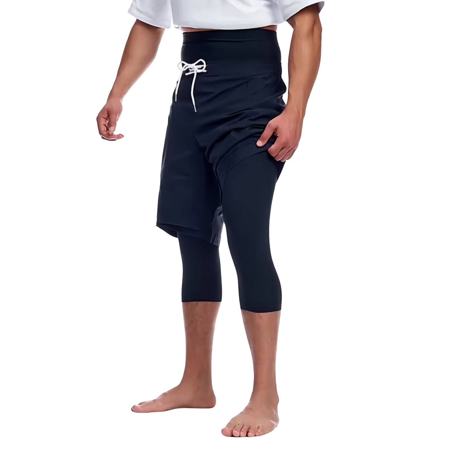 Heren Lange Zwembroek – Hoge Taille en Kniebedekking – Zwart