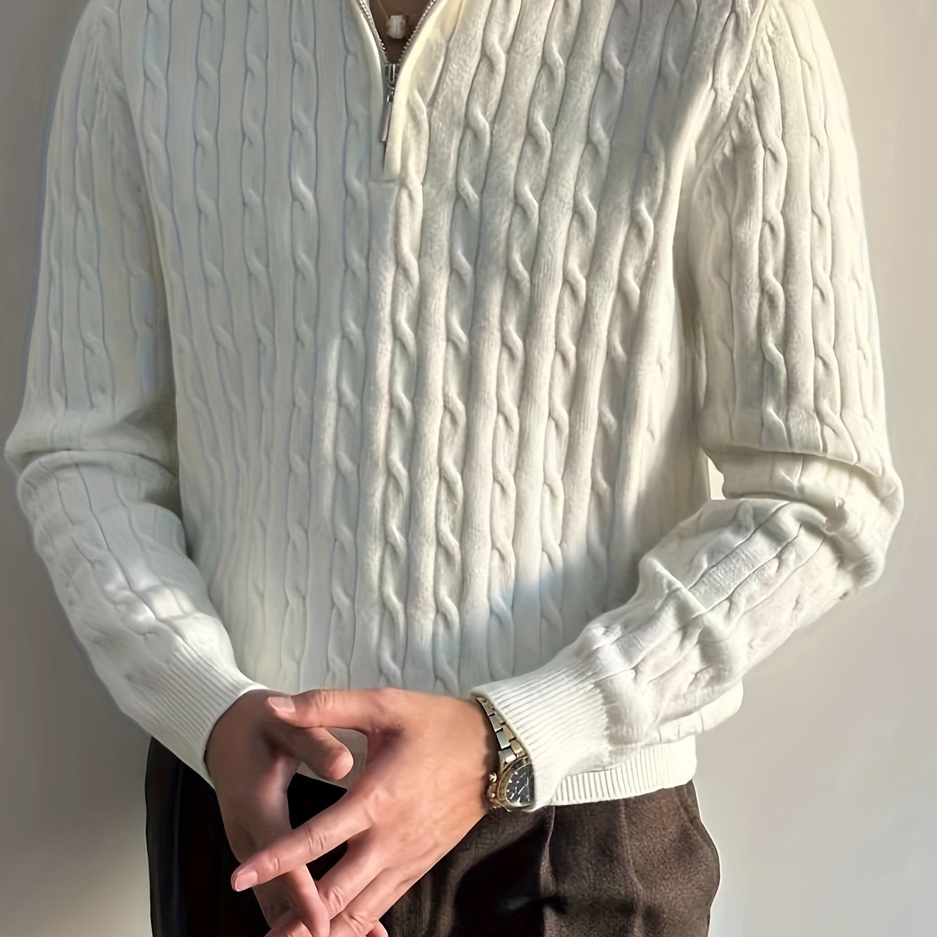 Men’s Knit Half - Zip Sweater – White