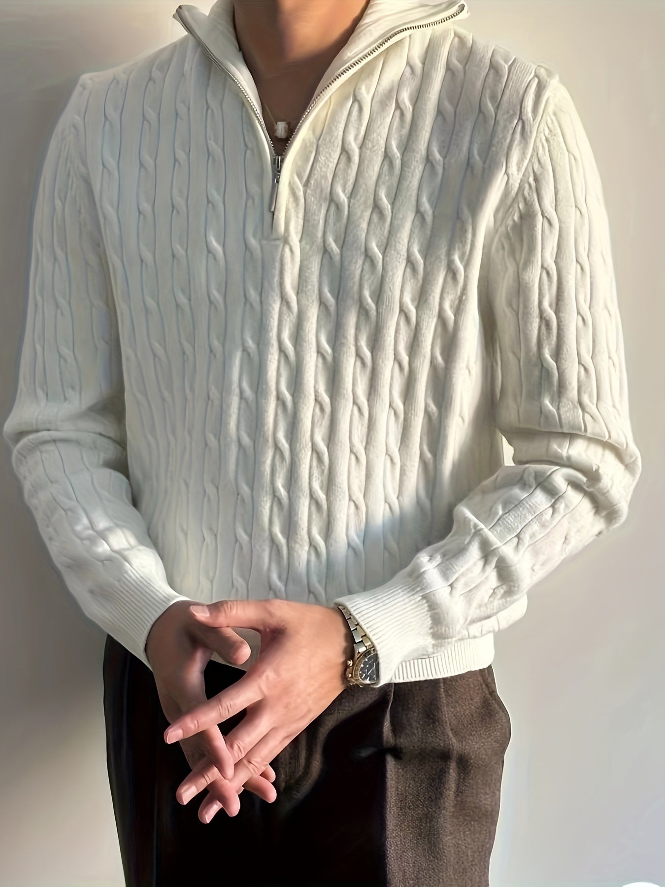 Men’s Knit Half - Zip Sweater – White