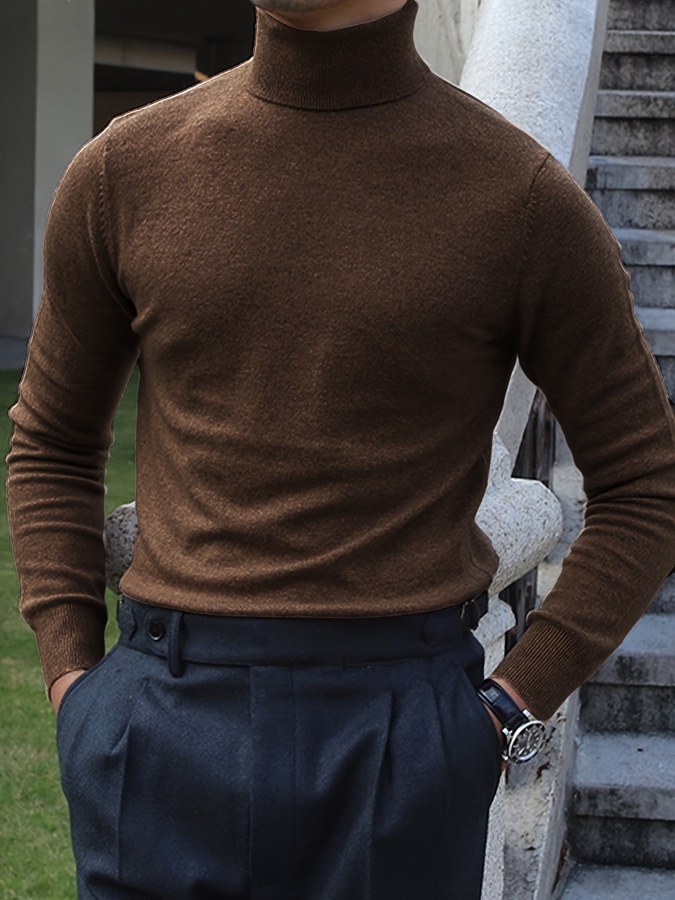 Heren Slim-Fit High Neck Knit Trui - Slim Fit