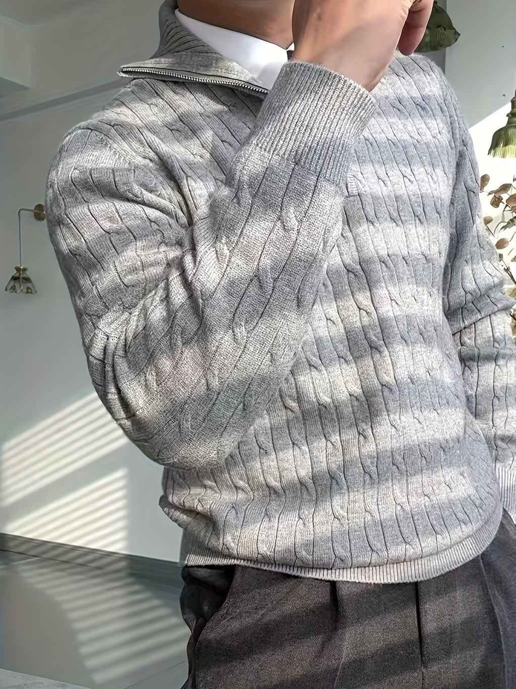 Men’s Knit Half-Zip Sweater – Gray
