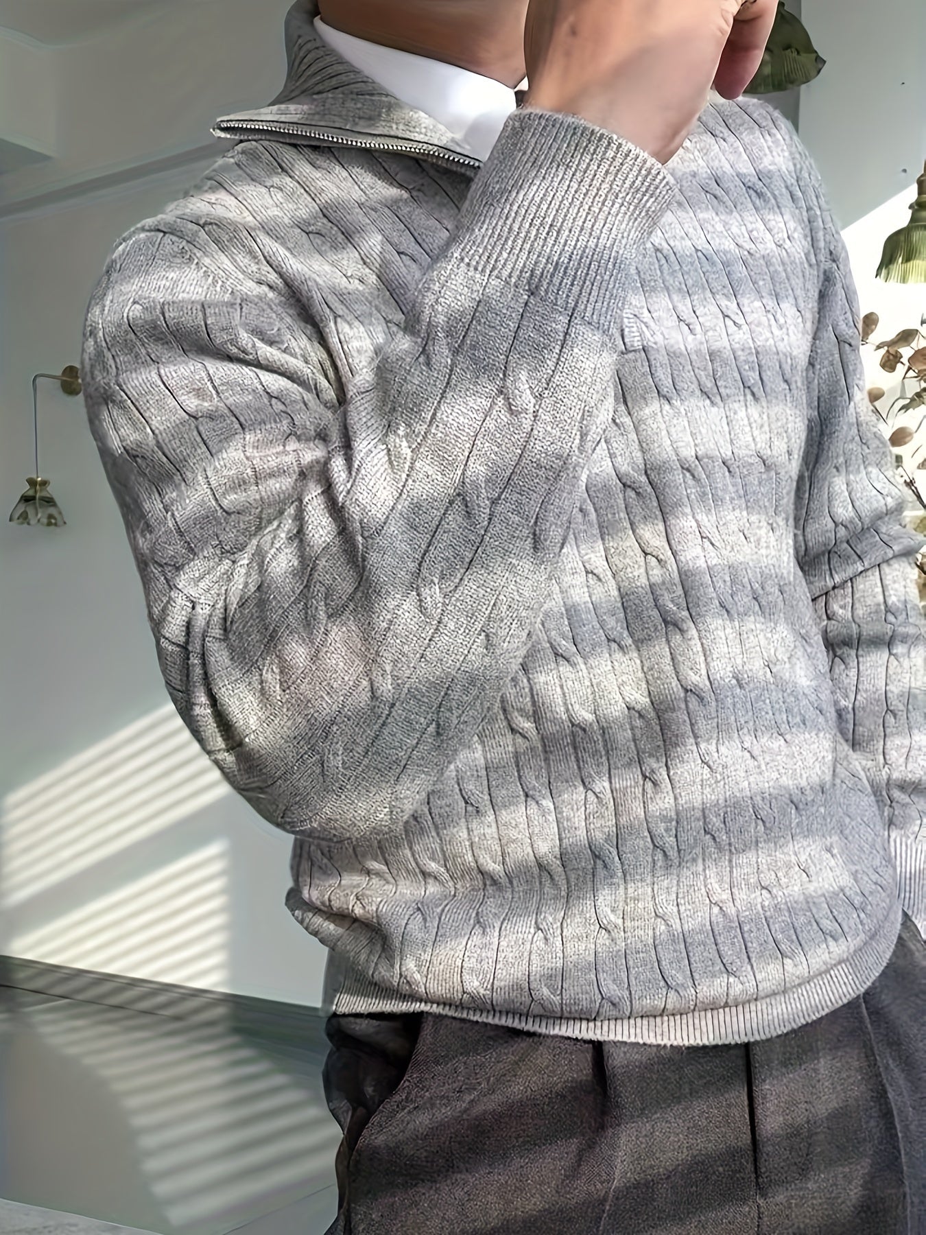 Men’s Knit Half-Zip Sweater – Gray