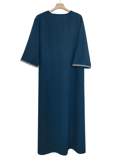 Heren Kaftan - Geweven Stof - Beige - Gouden Borduursel