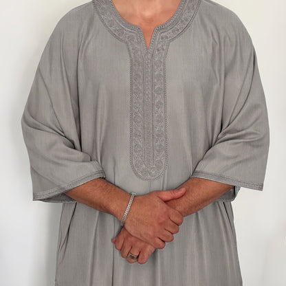 Heren Kandora - Polyester Blend - Grijs - Borduursel