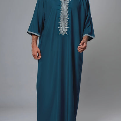 Heren Kaftan - Geweven Stof - Beige - Gouden Borduursel
