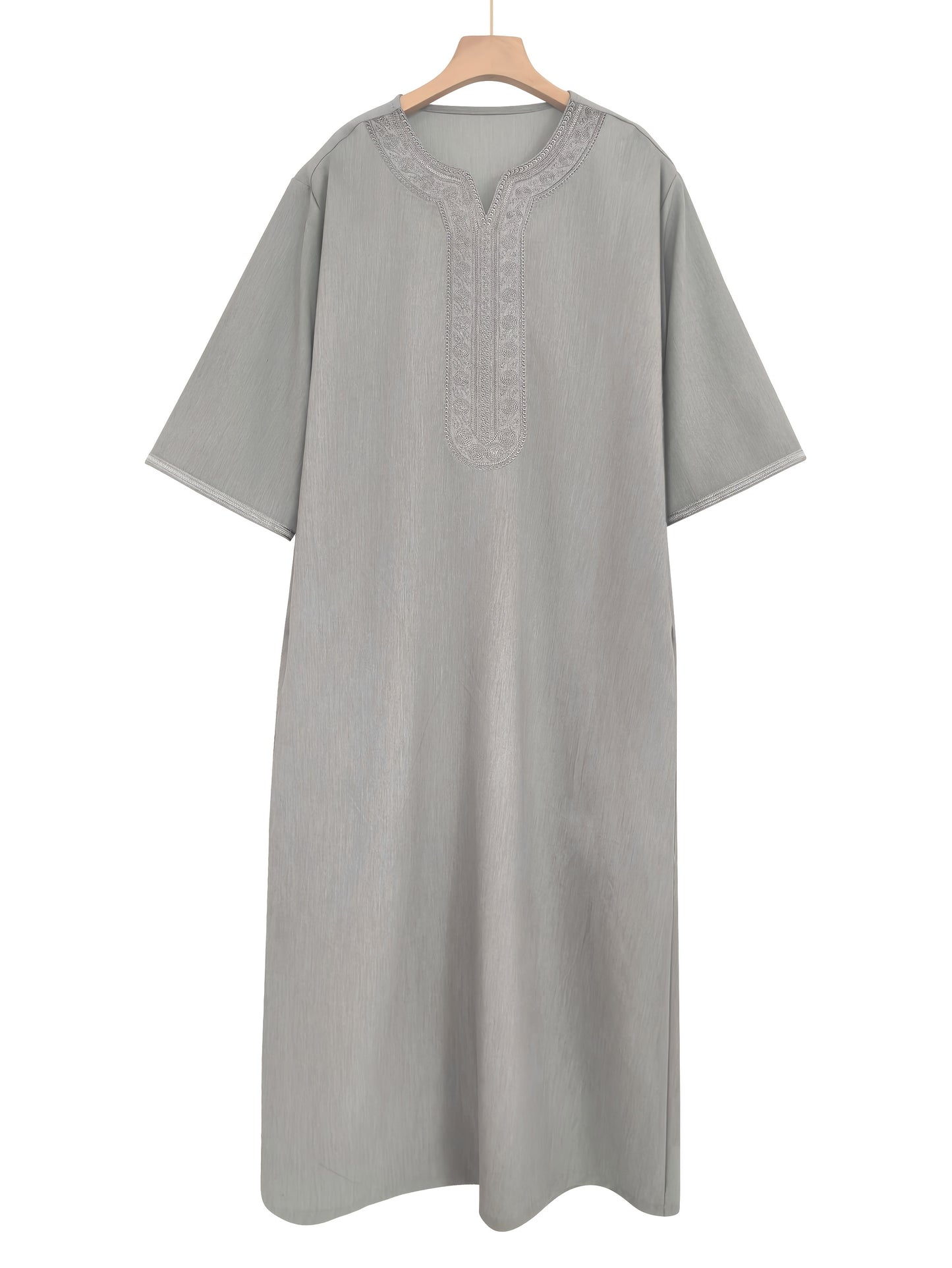 Heren Kandora - Polyester Blend - Grijs - Borduursel