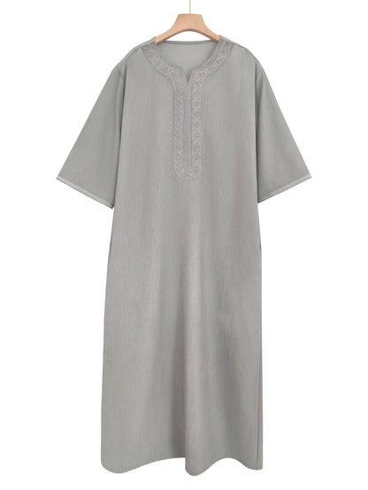 Heren Kandora - Polyester Blend - Grijs - Borduursel