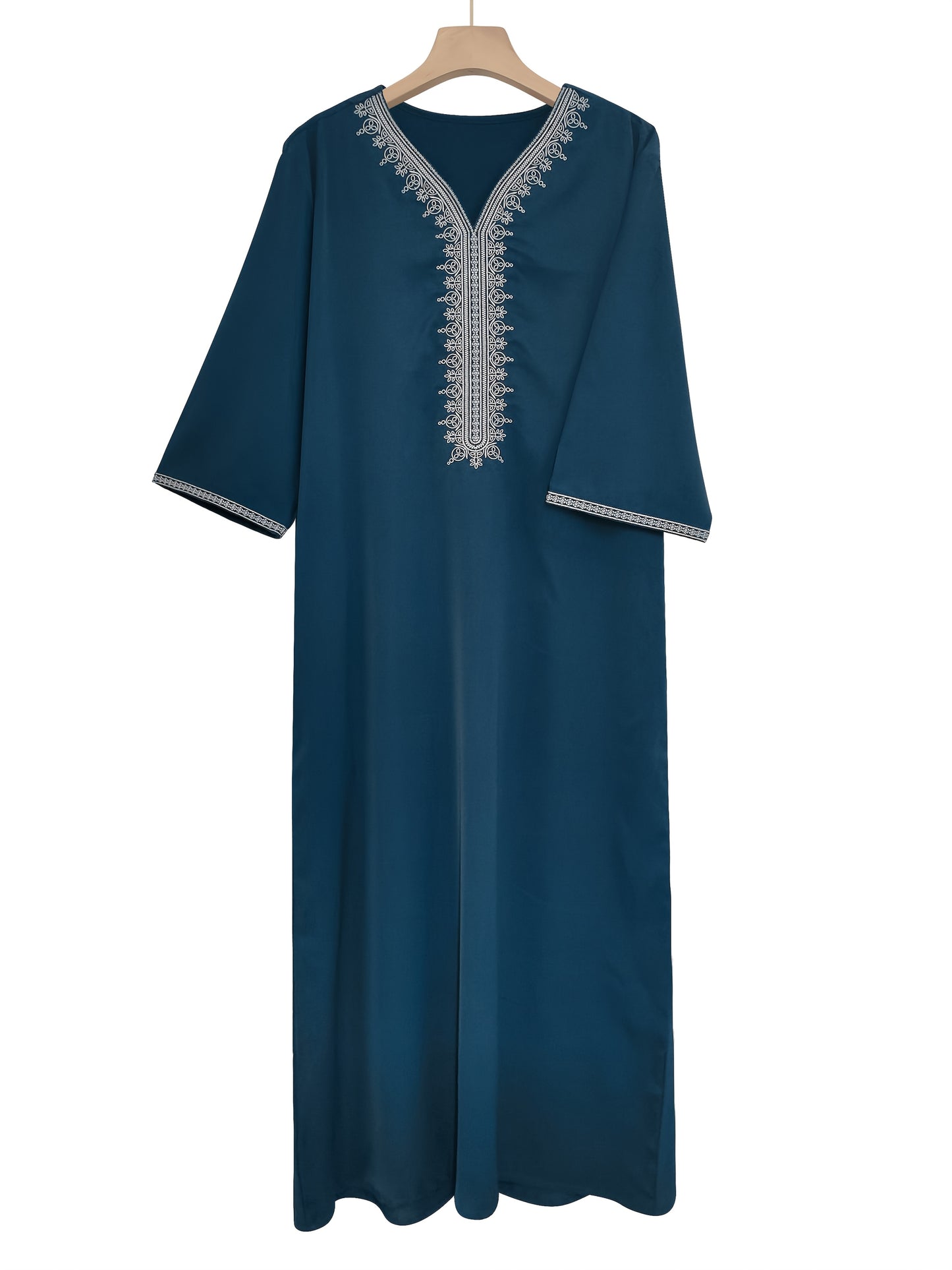 Heren Kaftan - Geweven Stof - Beige - Gouden Borduursel