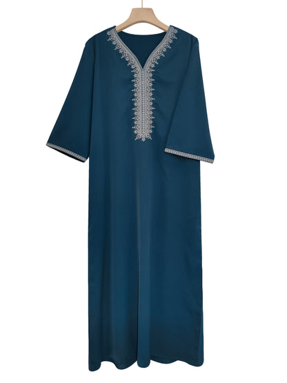 Heren Kaftan - Geweven Stof - Beige - Gouden Borduursel