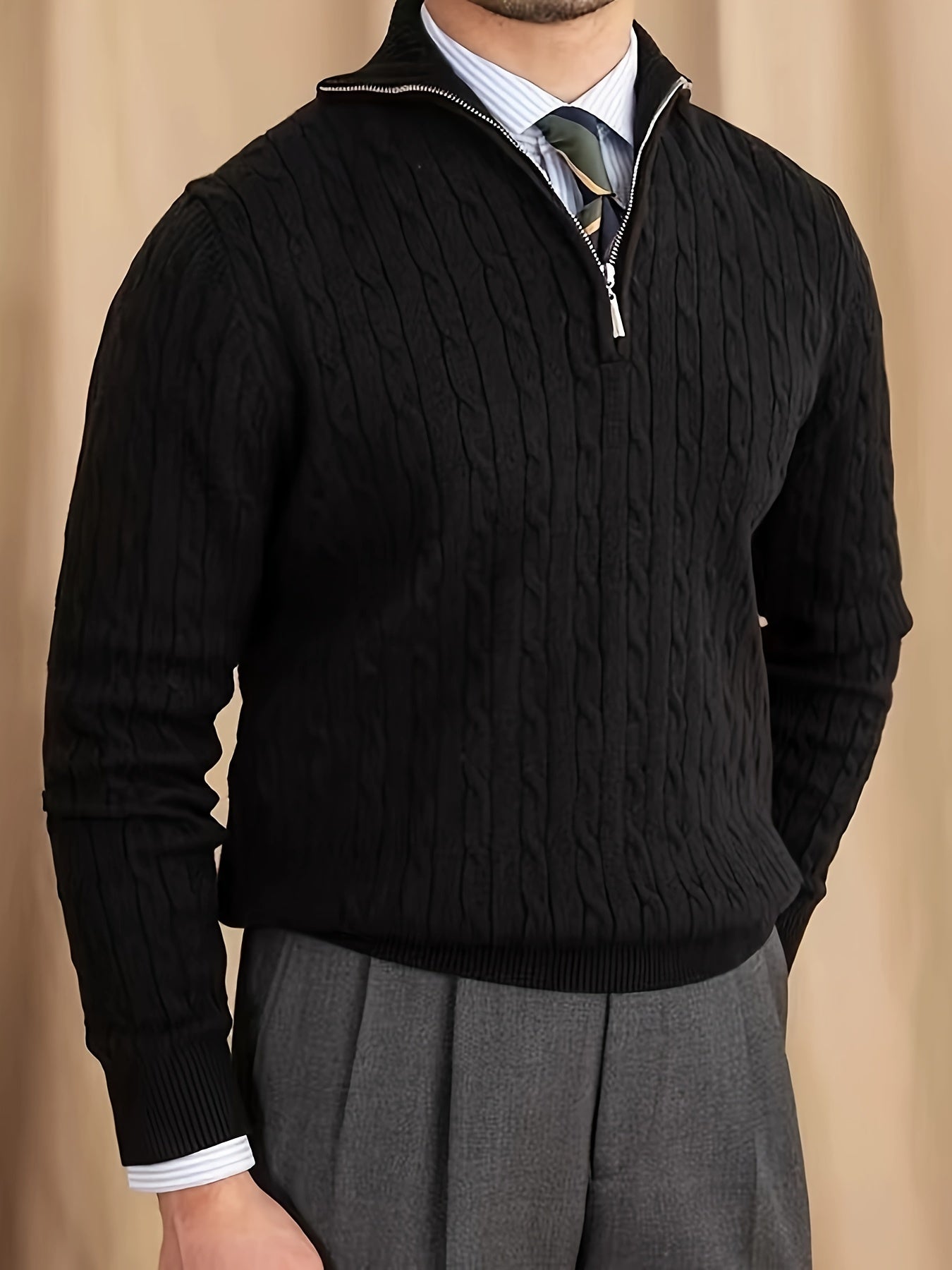 Men’s Knit Half-Zip Sweater – Black